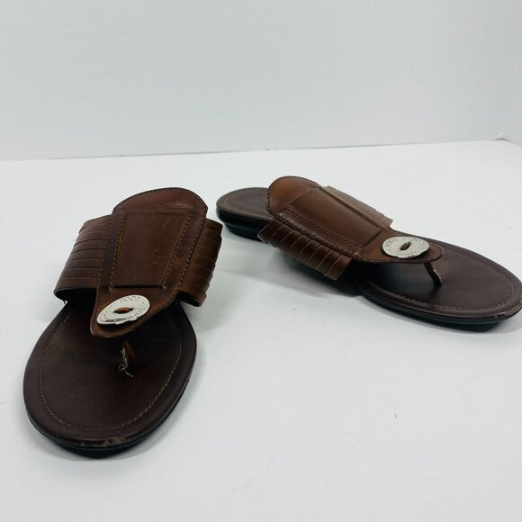 Tod's Brown Leather Silver Detailed Flat Thong Sandal, Size 8.5 - Picture 5 of 8
